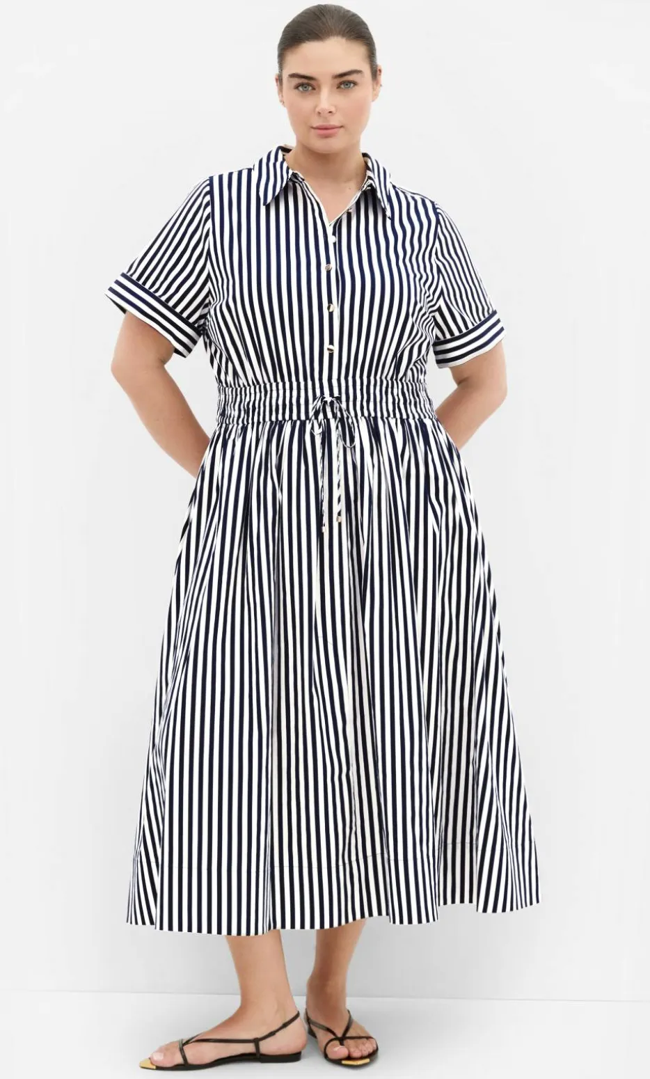 Ayla Stripe Shirt Dress - navy
