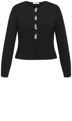 Bella Brooch Rib Top - black