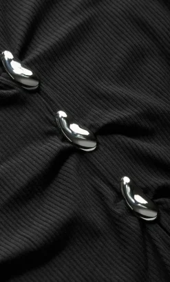 Bella Brooch Rib Top - black
