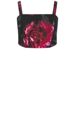 Bianka Bloom Print Crop Top - black