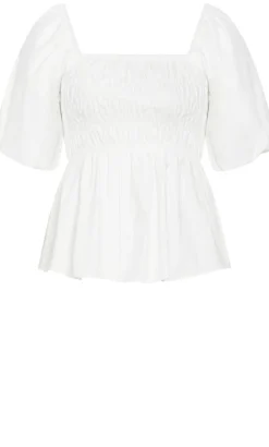Blaire Shirred Peplum Top - ivory