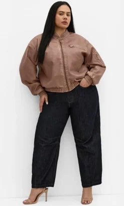 Blaze Faux Leather Bomber Jacket - chestnut