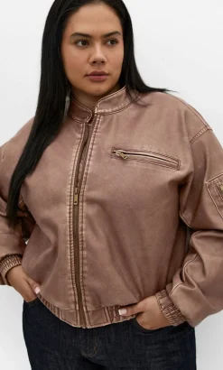 Blaze Faux Leather Bomber Jacket - chestnut