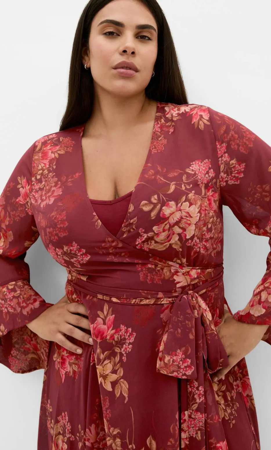 Bloom Print Wrap Maxi Dress - rust