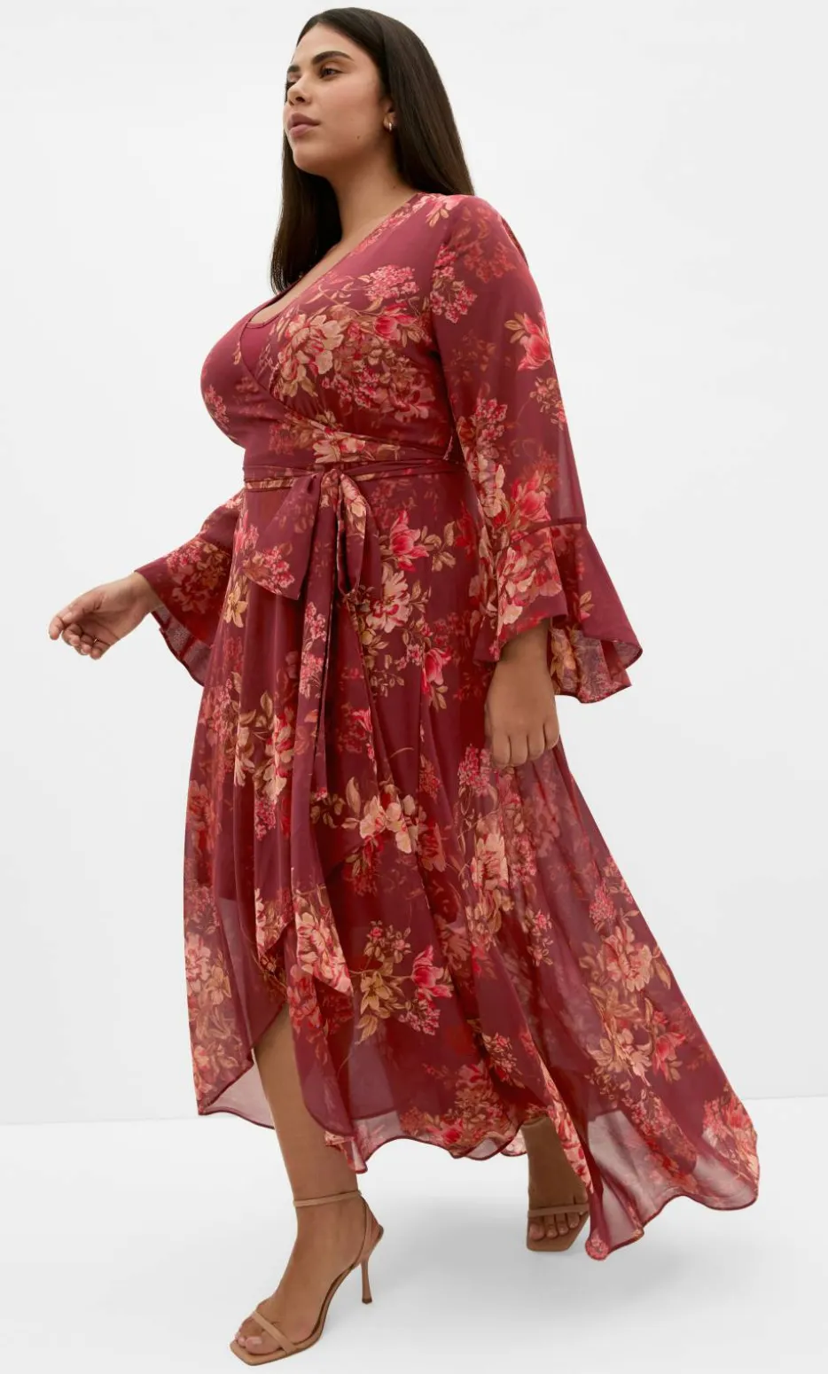 Bloom Print Wrap Maxi Dress - rust