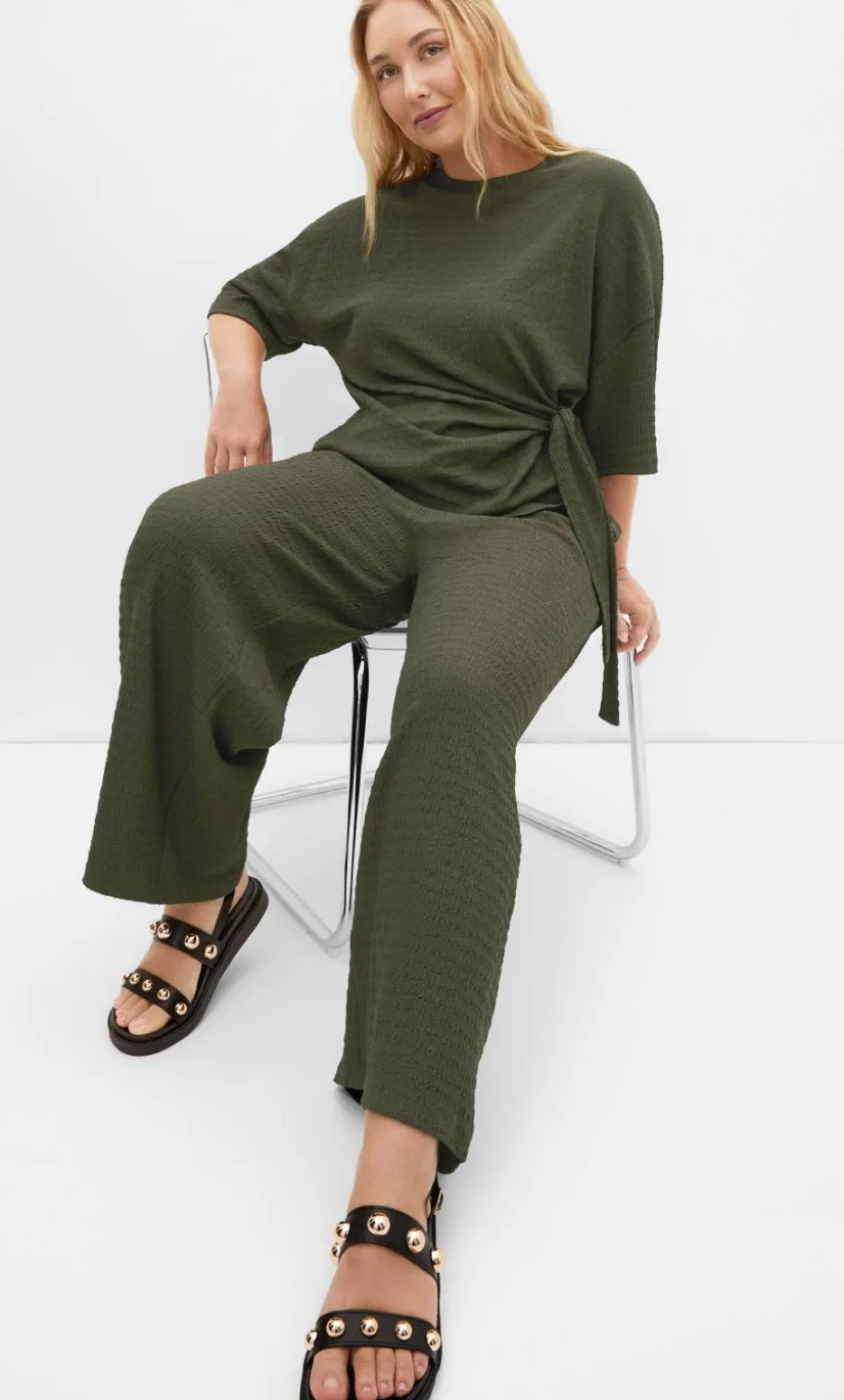 Brianna Wide Leg Pant - khaki