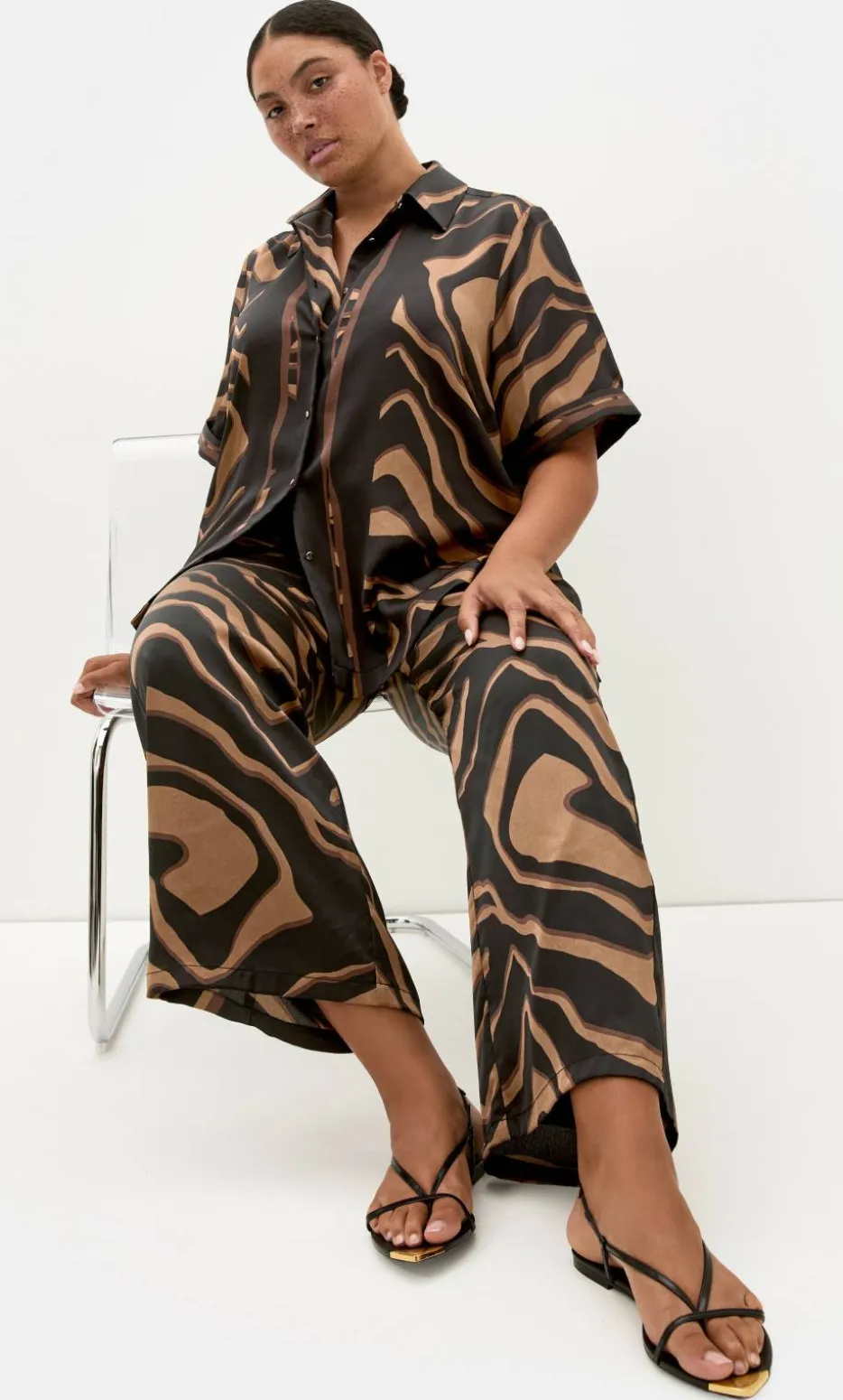 Cara Abstract Print Wide Leg Pant - cocoa