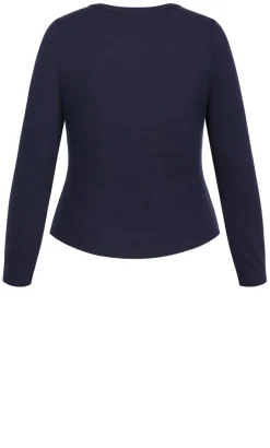 Cassia Button Through Rib Top - navy