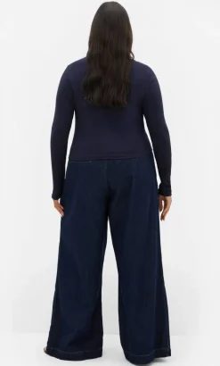 Cassia Button Through Rib Top - navy