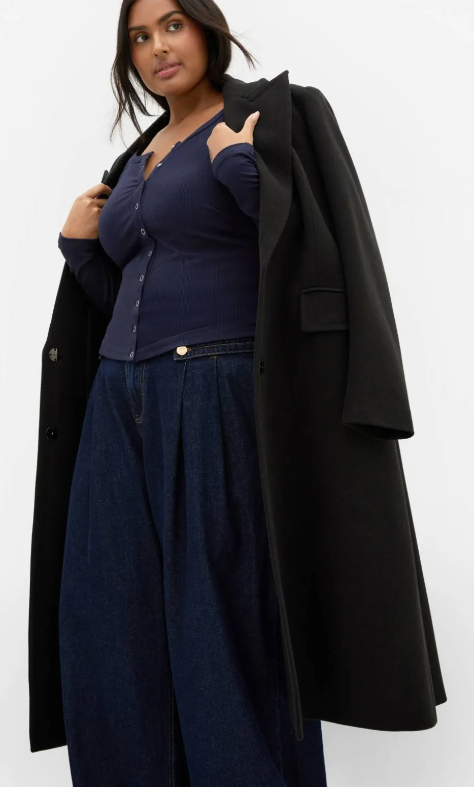 Cassia Button Through Rib Top - navy