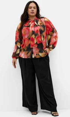 Celine Print Neck Tie Top - deep scarlet