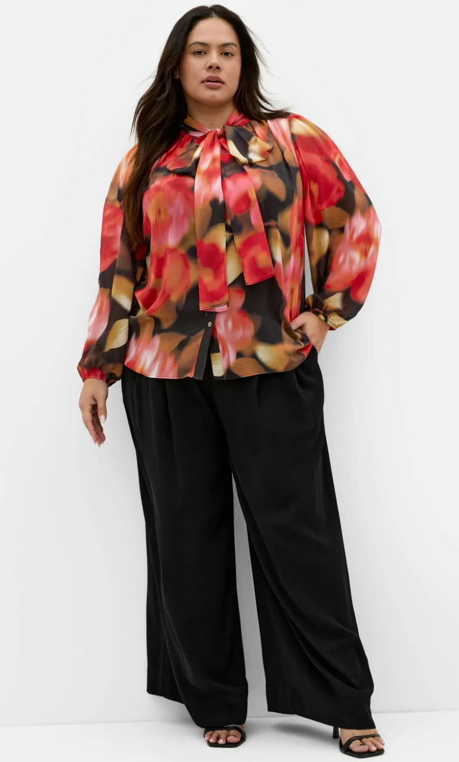 Celine Print Neck Tie Top - deep scarlet