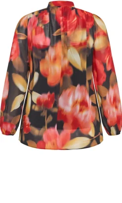 Celine Print Neck Tie Top - deep scarlet