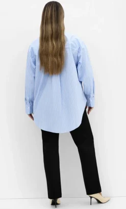 Chiara Oversized Longline Stripe Cotton Shirt - sky blue
