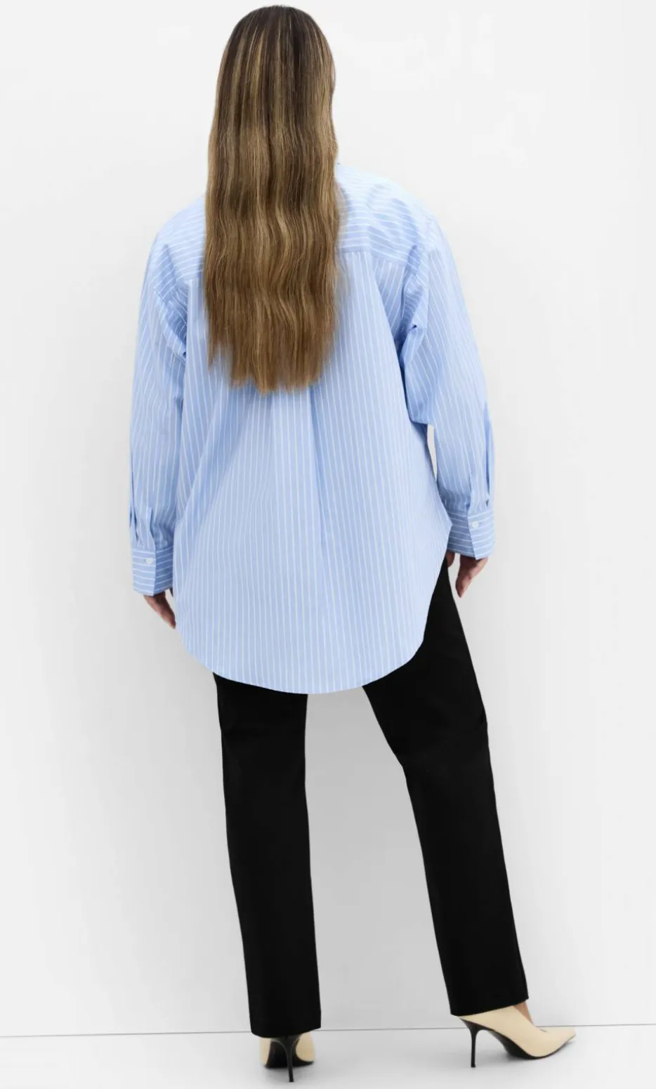 Chiara Oversized Longline Stripe Cotton Shirt - sky blue
