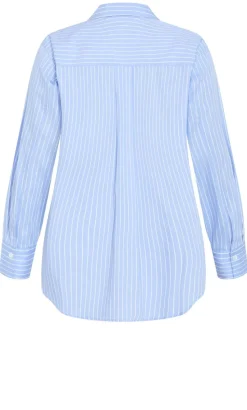 Chiara Oversized Longline Stripe Cotton Shirt - sky blue