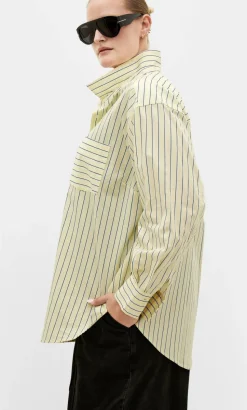 Chiara Oversized Longline Stripe Cotton Shirt - yellow