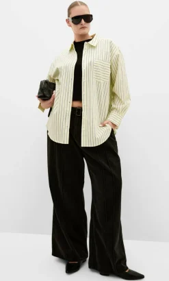Chiara Oversized Longline Stripe Cotton Shirt - yellow