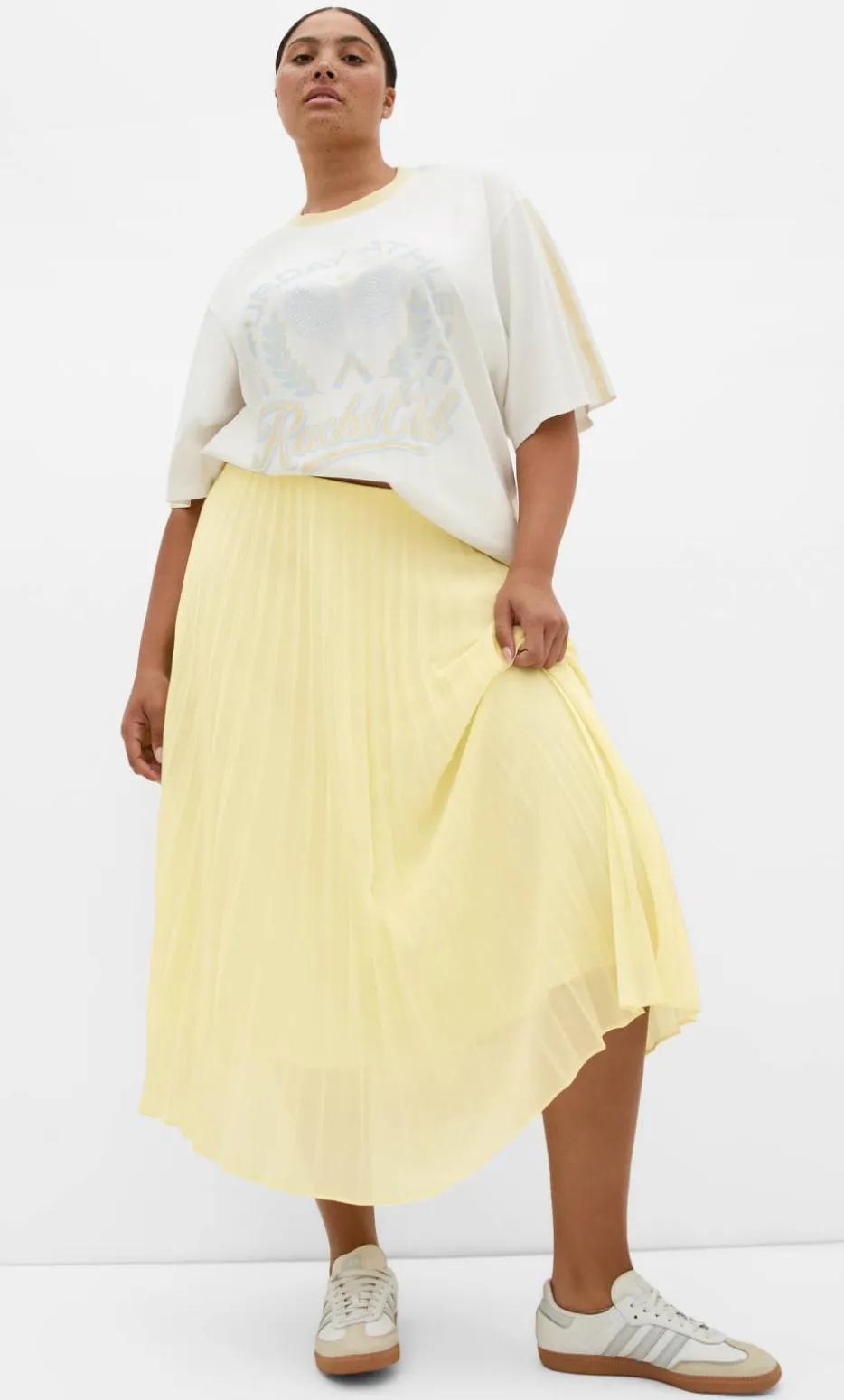 Chiffon Pleat Midi Skirt - lemon