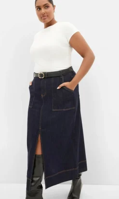 Chloe Denim Midi Skirt - dark wash
