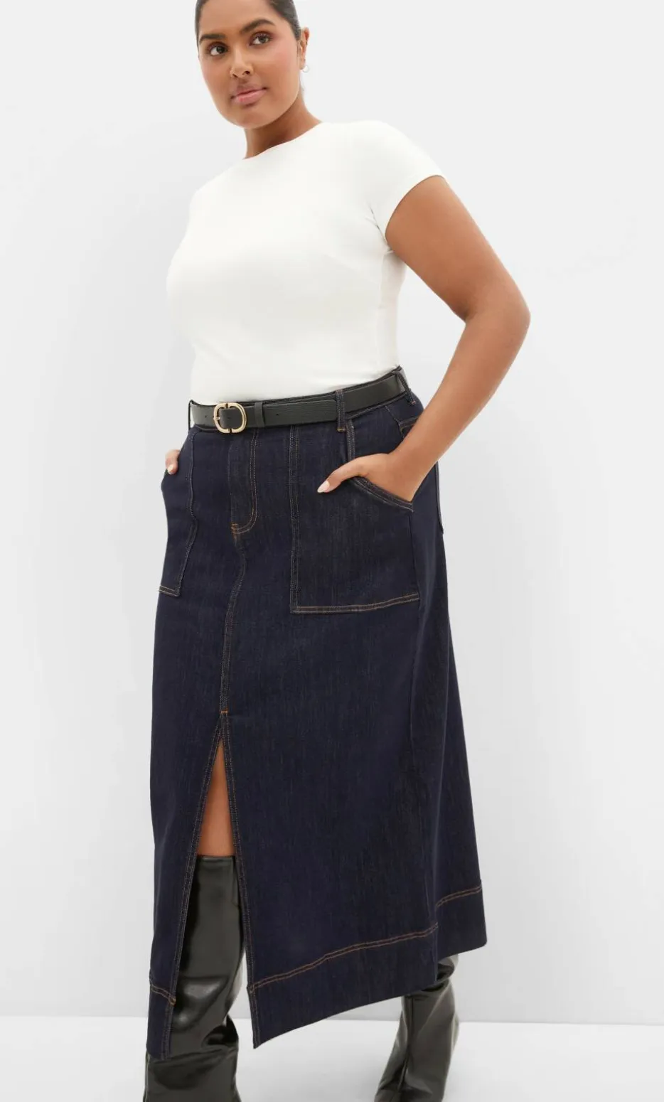 Chloe Denim Midi Skirt - dark wash