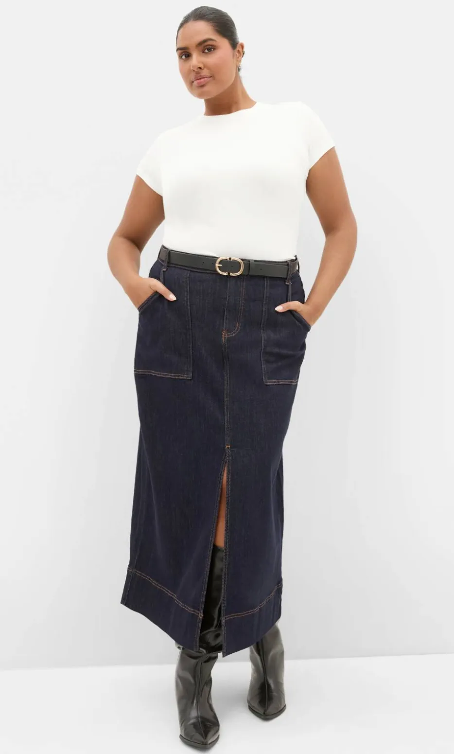 Chloe Denim Midi Skirt - dark wash