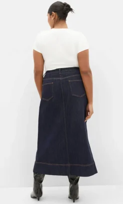 Chloe Denim Midi Skirt - dark wash