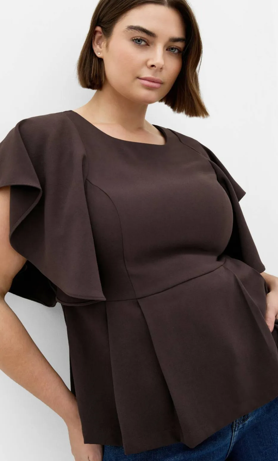 Cinched Peplum Top - chocolate