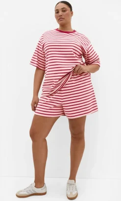 Claire Stripe Drawcord Short - blush