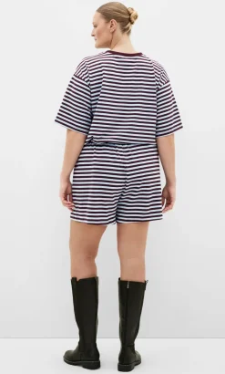 Claire Stripe Drawcord Short - sky blue