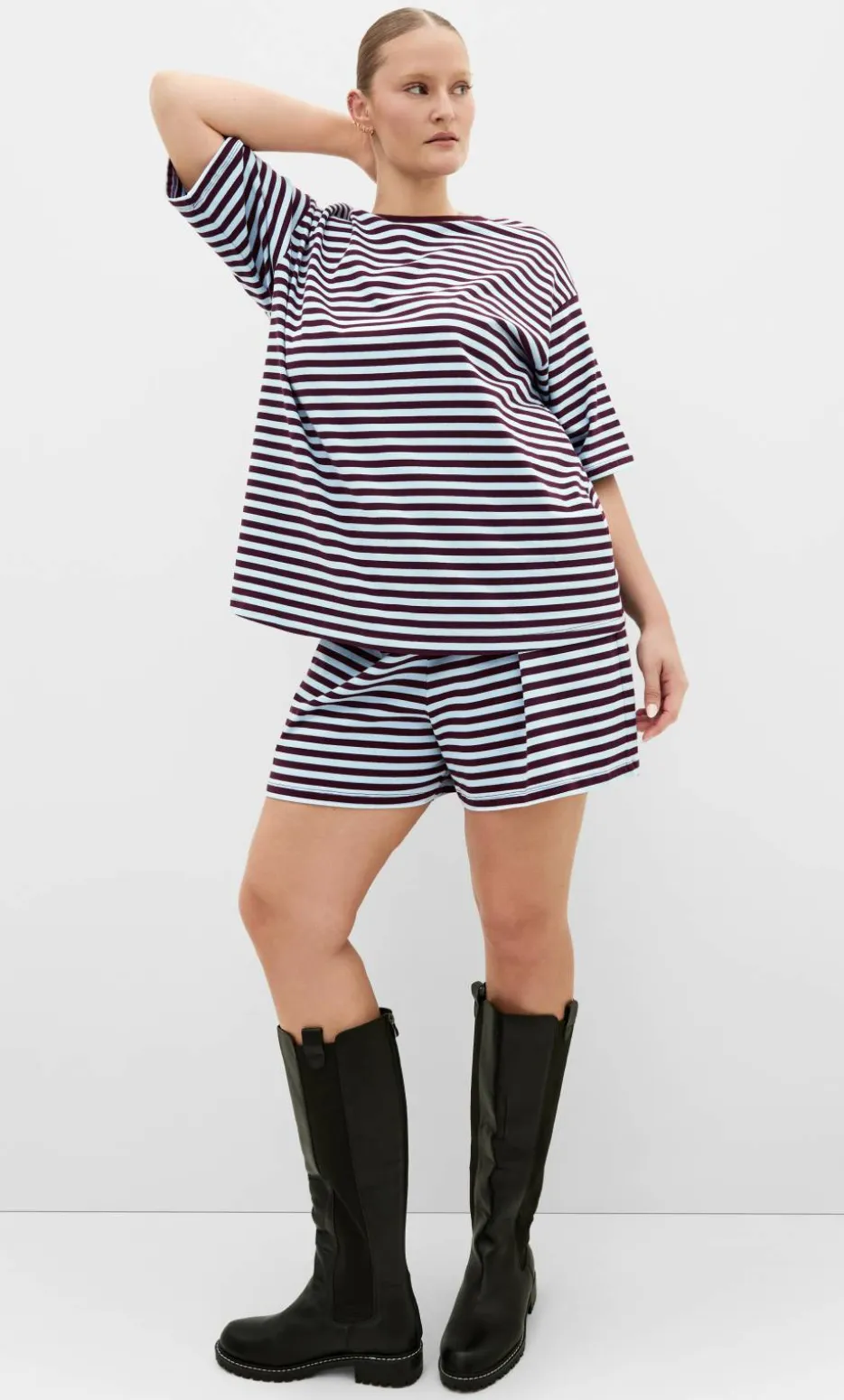 Claire Stripe Oversized Tee - sky blue