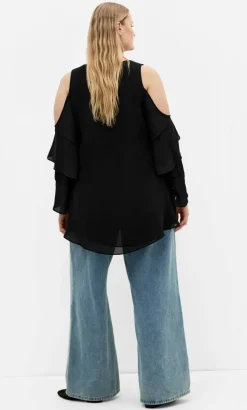 Cold Shoulder Hi Lo Top - black