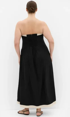 Contrast Strapless Maxi Dress - black