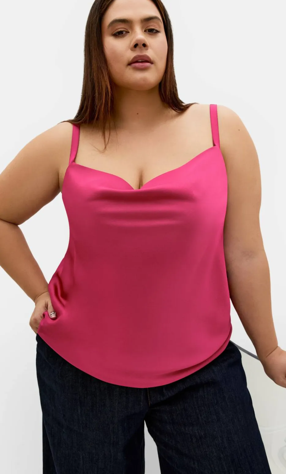 Cowl Neck Satin Cami - raspberry