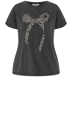 Cuffed Sleeve Bow Tee - charcoal wash