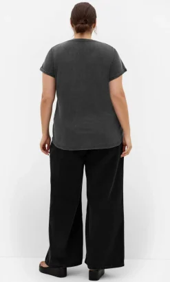 Cuffed Sleeve Bow Tee - charcoal wash