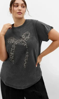 Cuffed Sleeve Bow Tee - charcoal wash