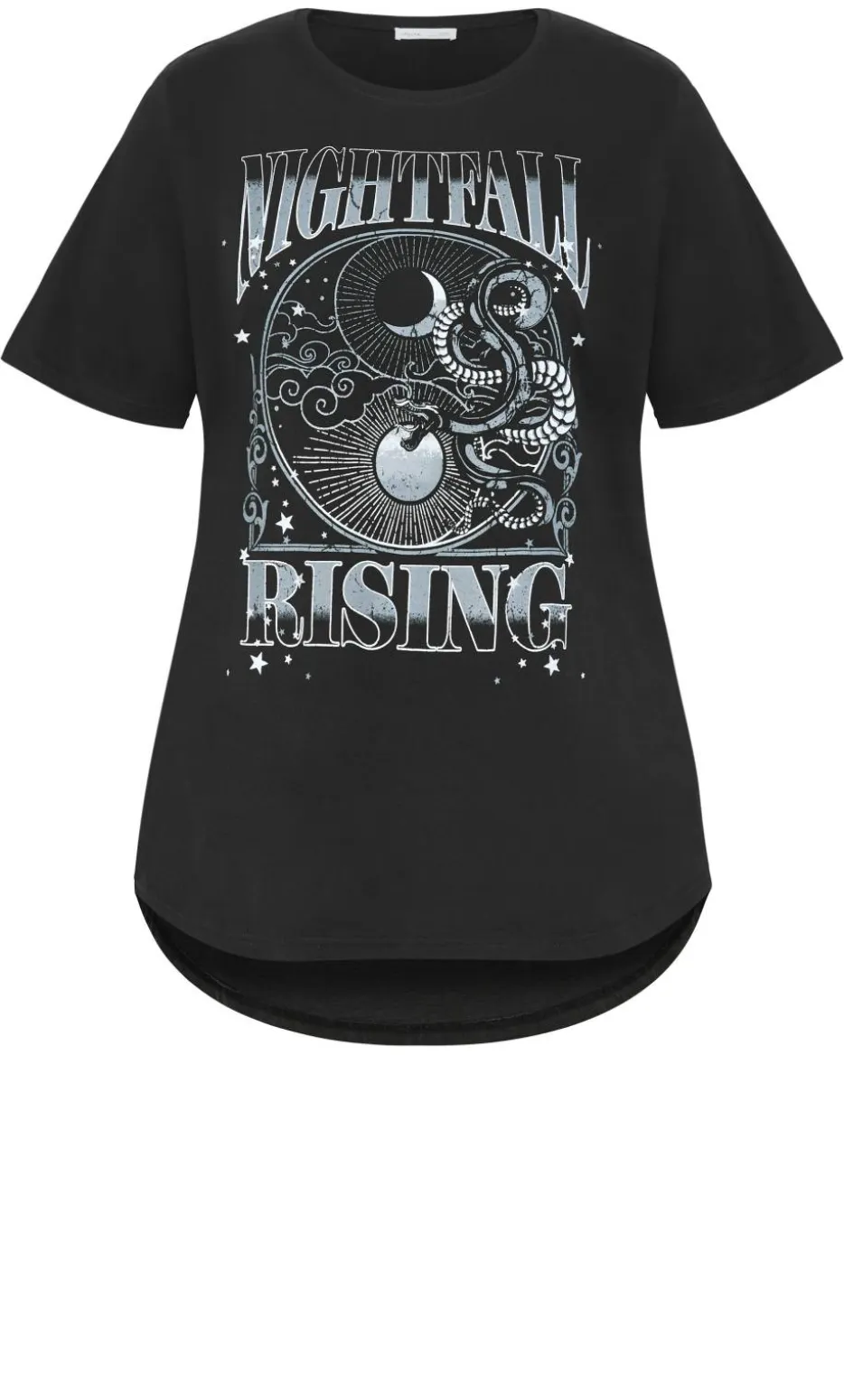 Curved Hem Grey Nightfall Tee - black
