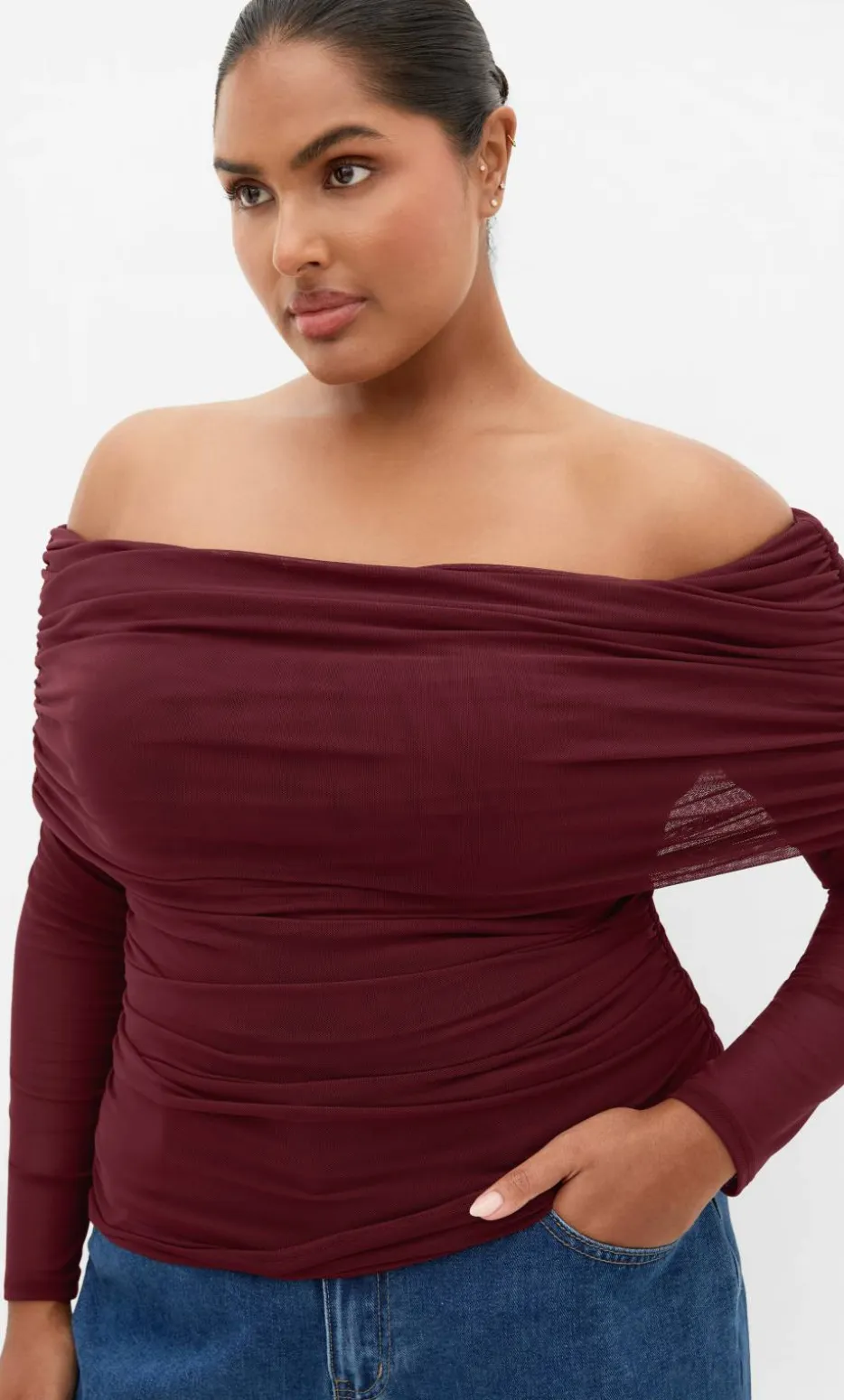 Dana Mesh Long Sleeve Top - dark cherry