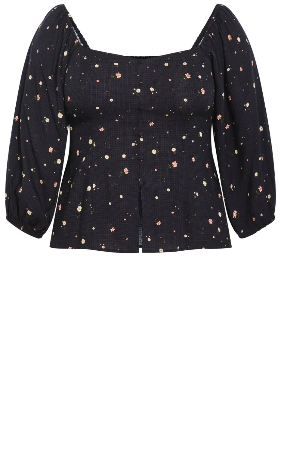 Daydreamer Elbow Sleeve Ditsy Print Top - navy