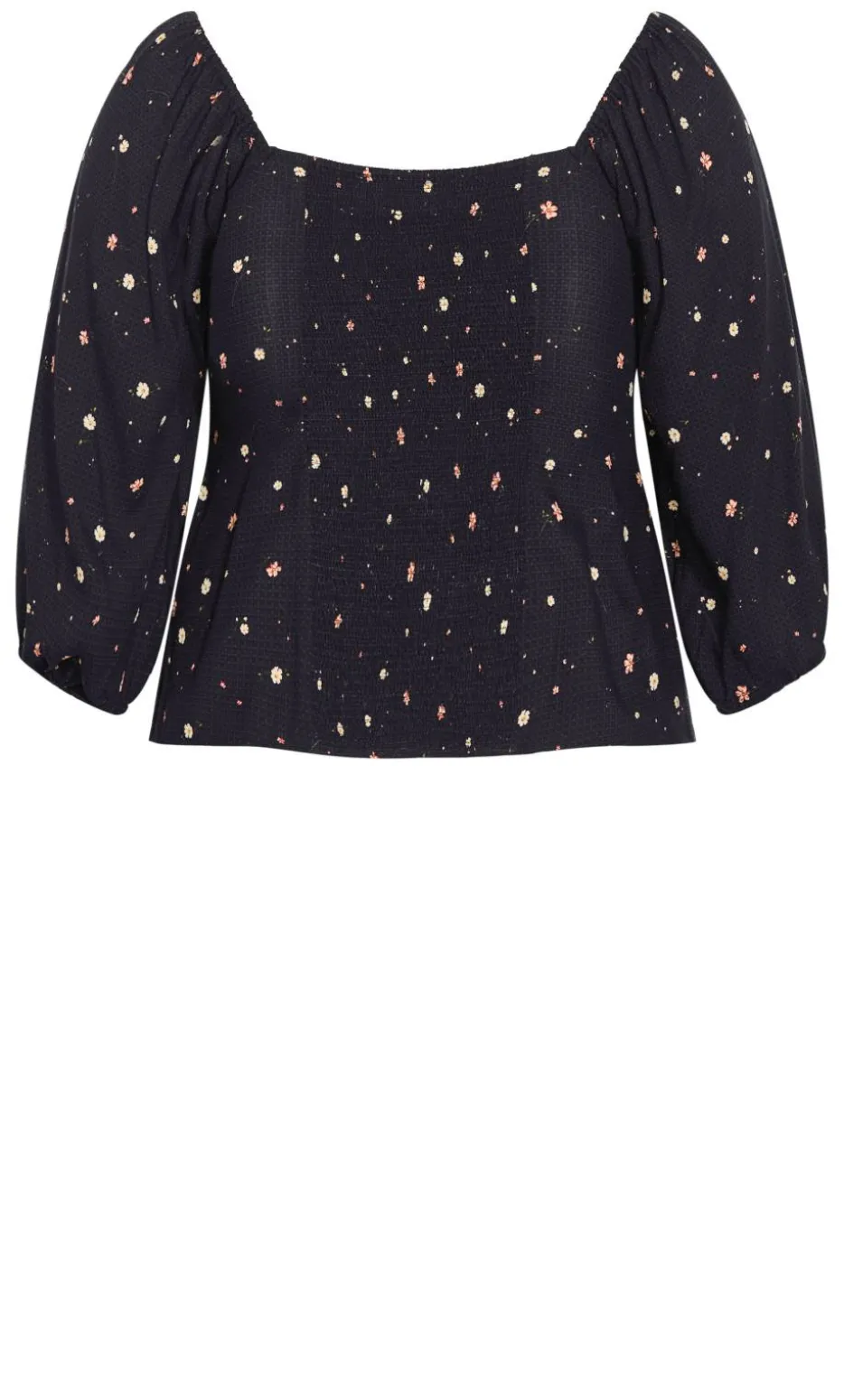Daydreamer Elbow Sleeve Ditsy Print Top - navy