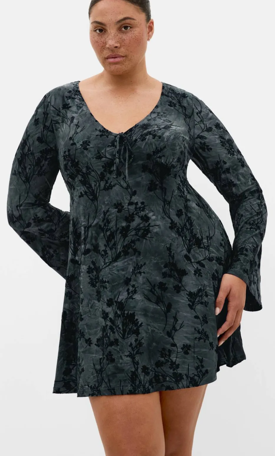 Devore Flock Print Mini Dress - smoke