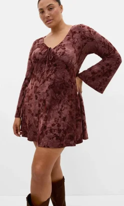 Devore Flock Print Mini Dress - choc cherry