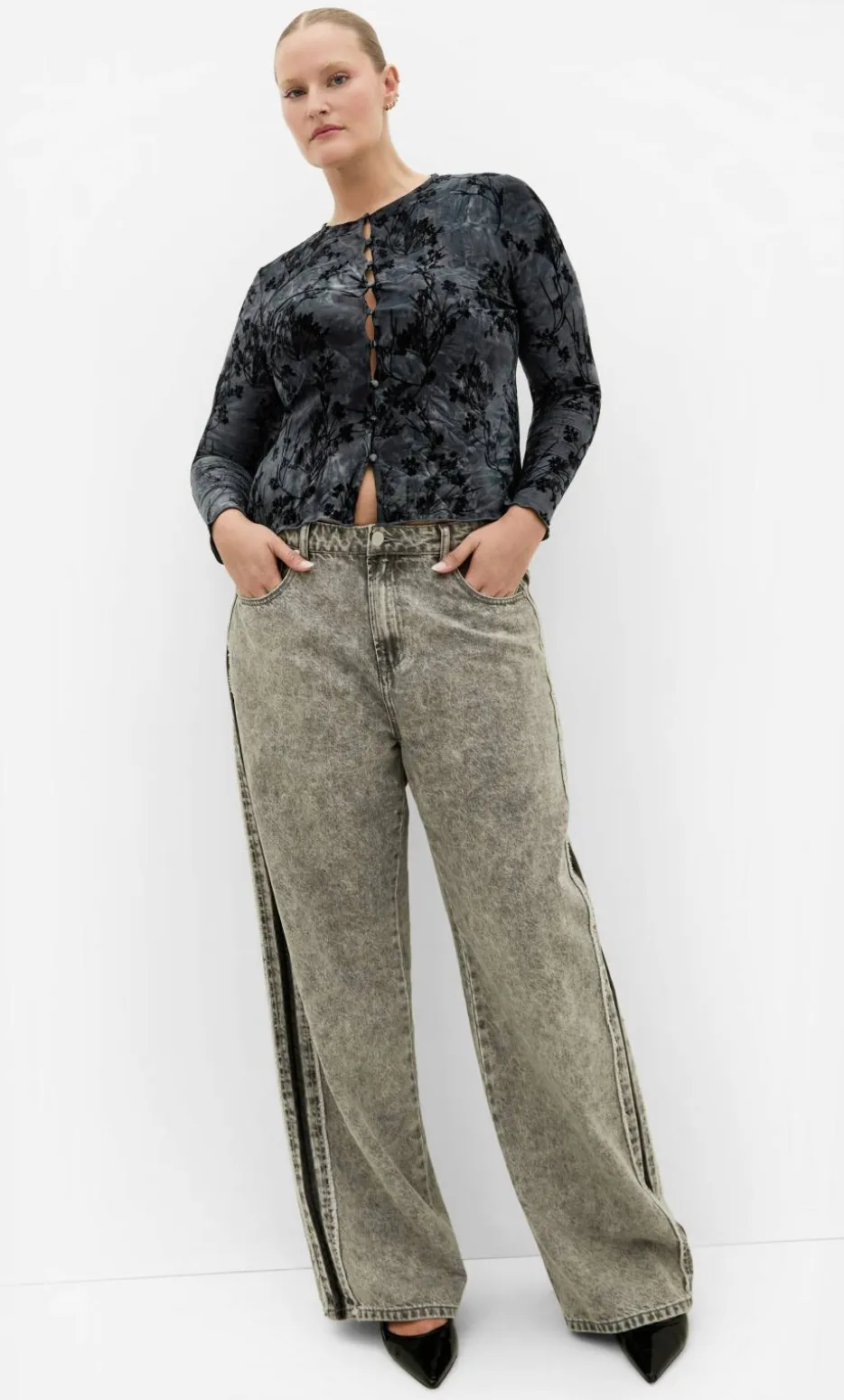 Devore Flock Print Top - smoke