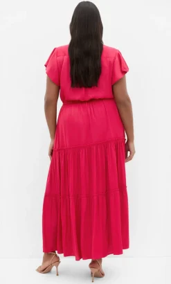 Drama Queen Flutter Sleeve Maxi Dress - raspberry