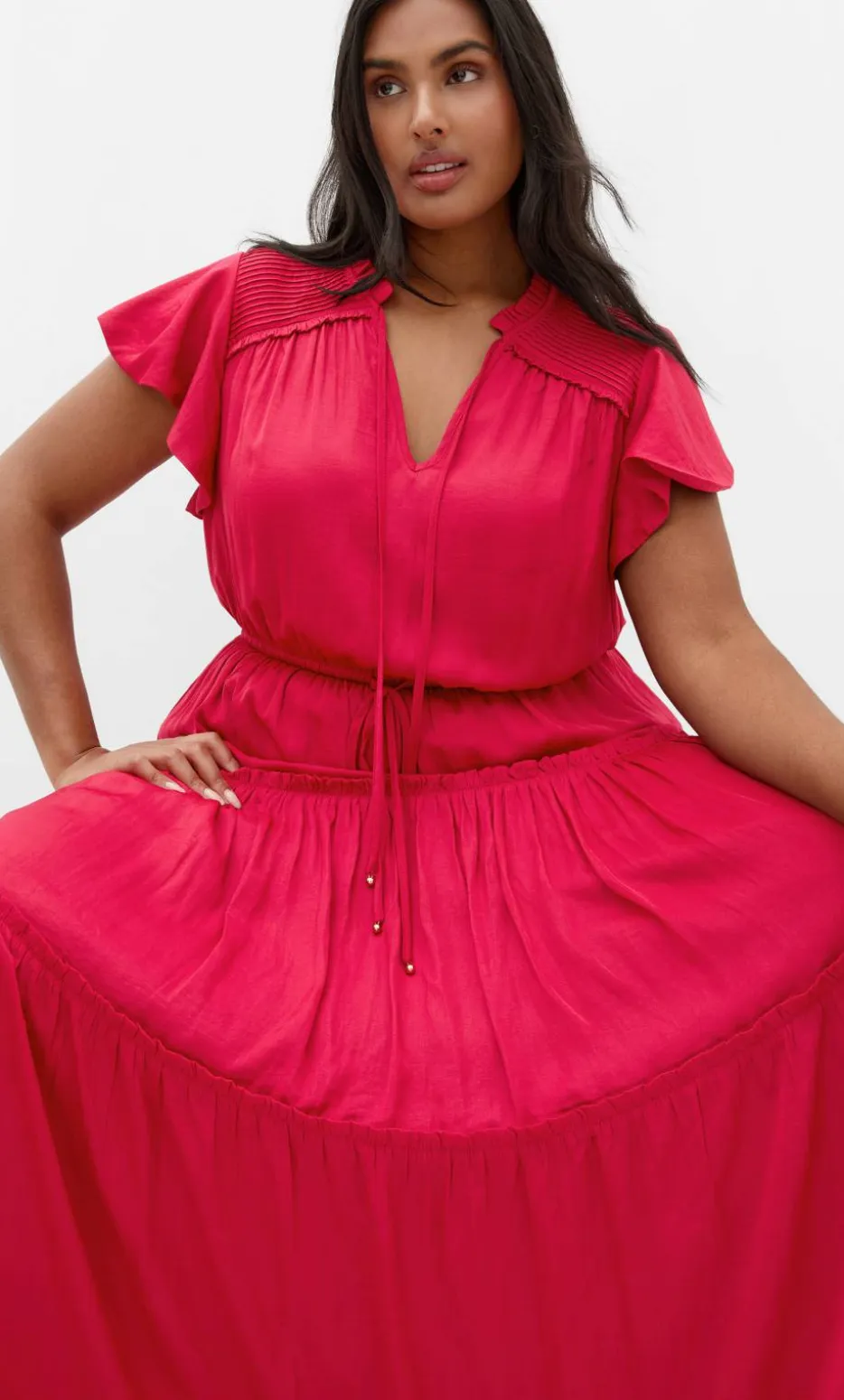 Drama Queen Flutter Sleeve Maxi Dress - raspberry