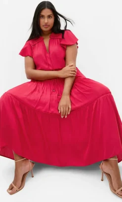 Drama Queen Flutter Sleeve Maxi Dress - raspberry