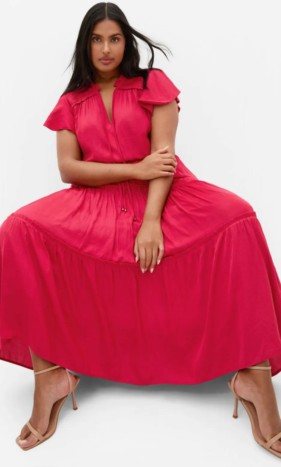 Drama Queen Flutter Sleeve Maxi Dress - raspberry