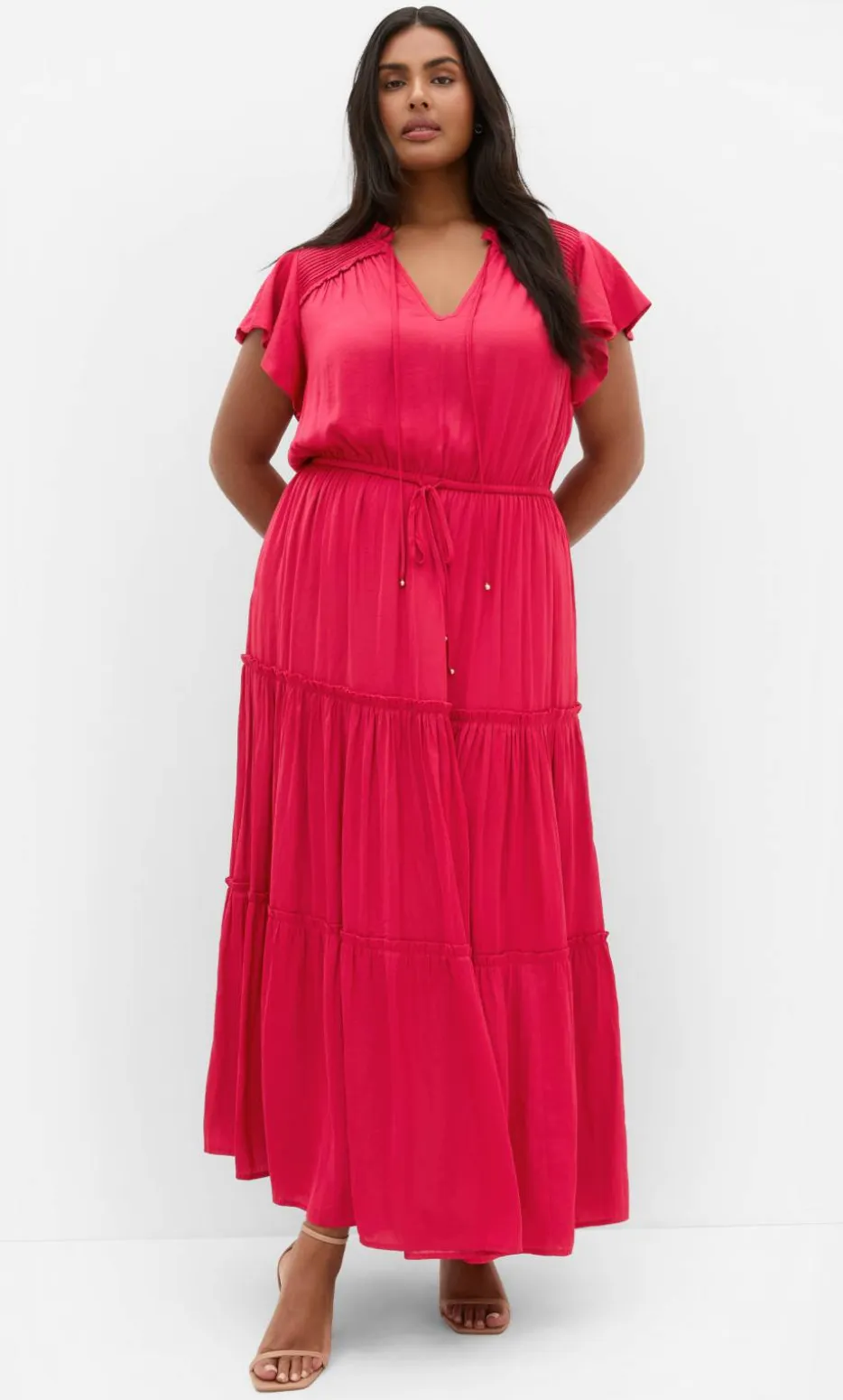 Drama Queen Flutter Sleeve Maxi Dress - raspberry