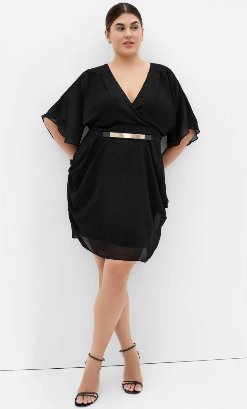Drape Faux Wrap Mini Dress - black